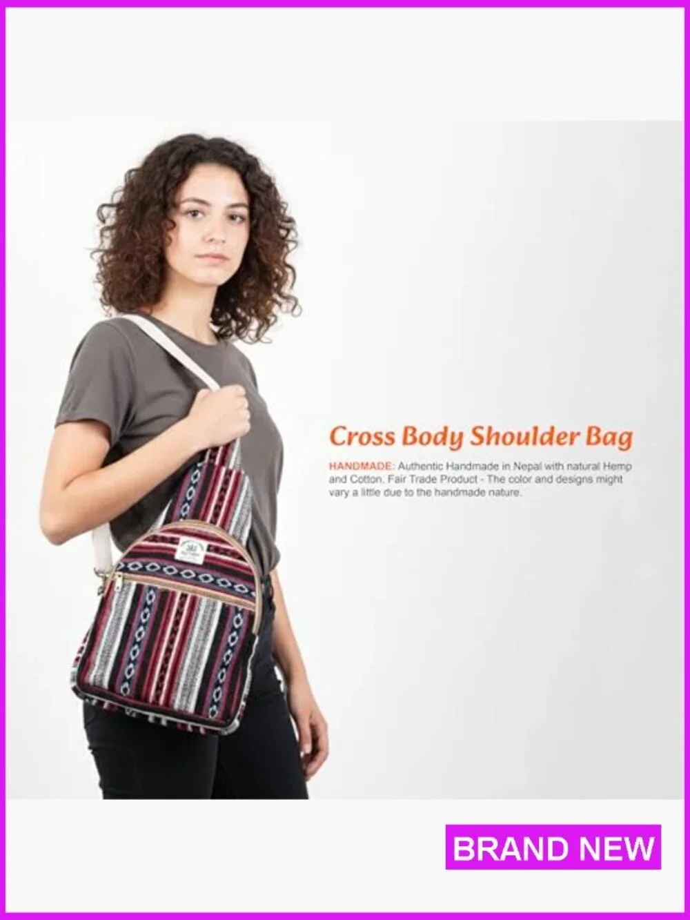 Hemp Small Backpack Daypack Crossbody Shoulder Bag Adjustable Strap Lightweight